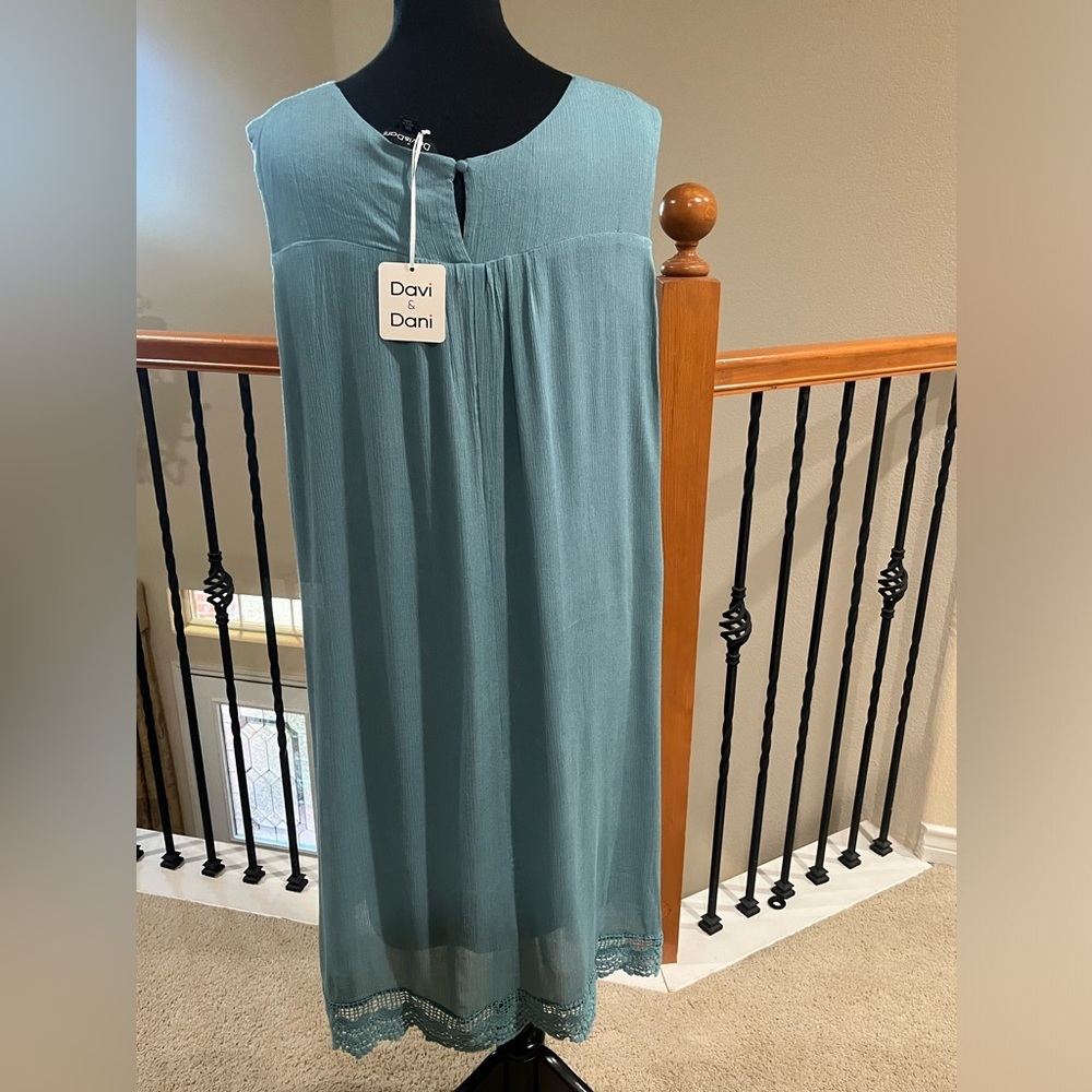 DAVI & DANI Sea Green Sleeveless CROCHET TASSLE YOKE BABYDOLL Dress SIZE 3XL - Picture 9 of 14